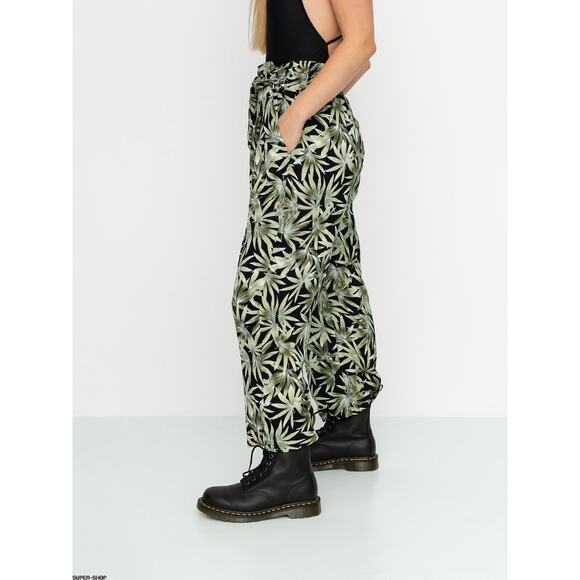 Volcom Womens Coco Pants XS Green Black Leaf Print Belt High Rise Pull On NWOT - Picture 2 of 14